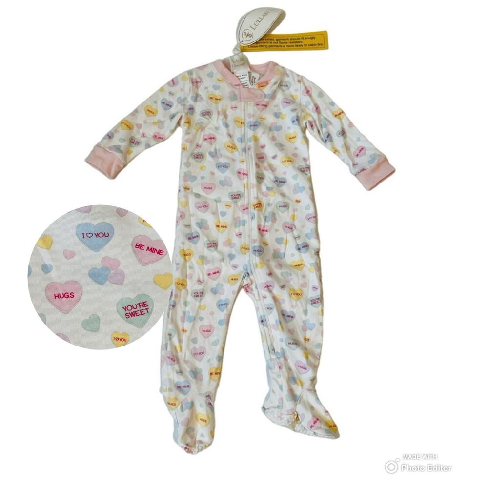 NWT Lullaby Set NB Pink Convo Hearts Footie